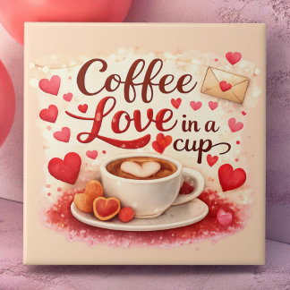 Azulejo De Cerâmica Coffee Love in a Cup Valentine Soft Pink
