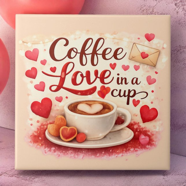 Azulejo De Cerâmica Coffee Love in a Cup Valentine Soft Pink (Criador carregado)