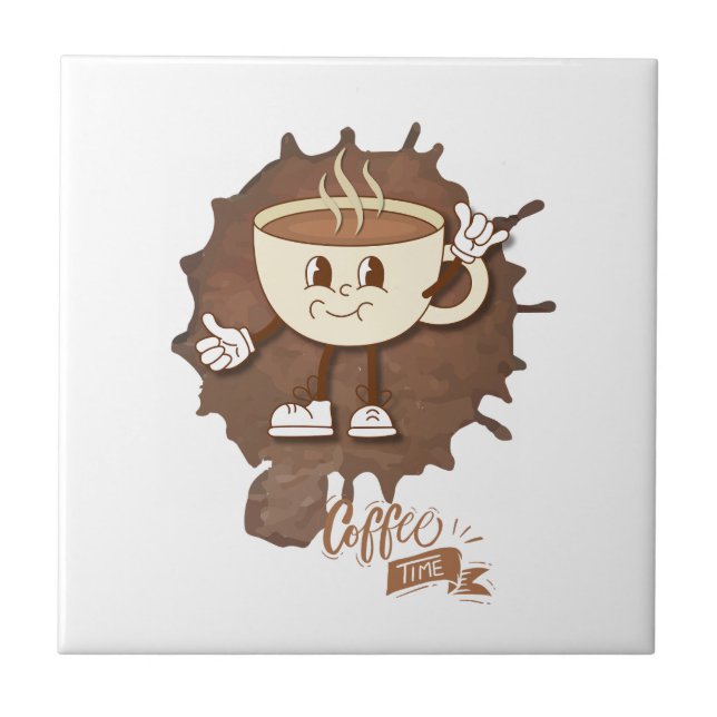 Azulejo De Cerâmica **Coffee Time – Cute Smiling Cup Steam  (Frente)