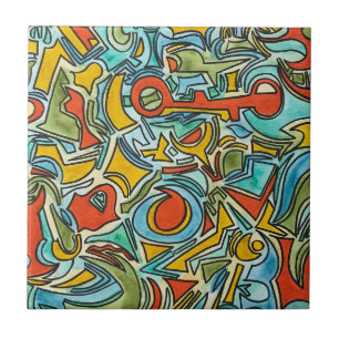 Azulejo De Cerâmica Cofre do Tesouro-Arte de Aquarela Colorida e Negri