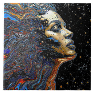 Azulejo De Cerâmica "Cognição Celestial" – Um Retrato Surreal