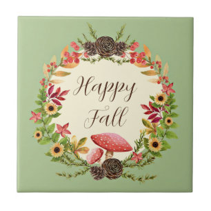 Azulejo De Cerâmica Cogumelo e girassóis com texto personalizável