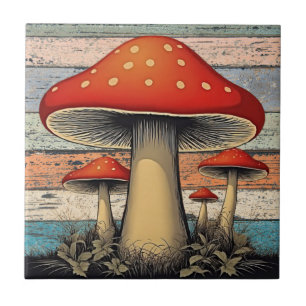 Azulejo De Cerâmica Cogumelo Vermelho Retro Groovy Madeira Rústica