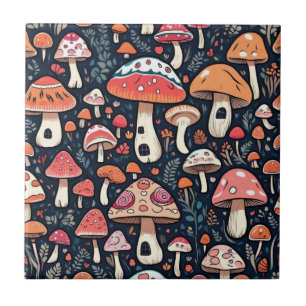 Azulejo De Cerâmica Cogumelos brancos folhas design