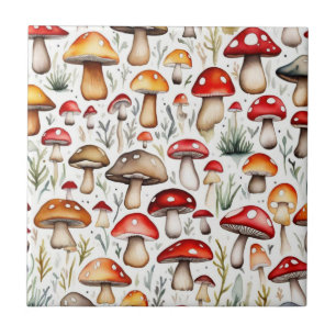 Azulejo De Cerâmica Cogumelos brancos folhas design