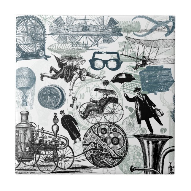 Azulejo De Cerâmica Colagem Colorized de Steampunk (Frente)