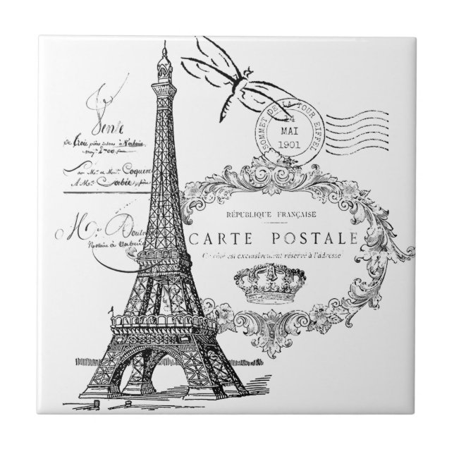 Azulejo De Cerâmica Colagem da torre Eiffel (Frente)