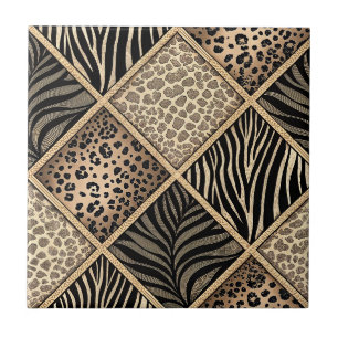 Azulejo De Cerâmica Colagem de Estampa de Leopardo & Zebra - Design de