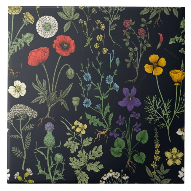 Azulejo De Cerâmica Colagem de flores silvestres (Frente)