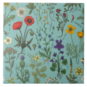 Azulejo De Cerâmica Colagem de flores silvestres em azul