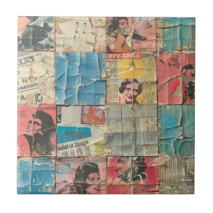 Azulejo De Cerâmica Colagem de Folhas de Jornais Rustic Vintage (10)