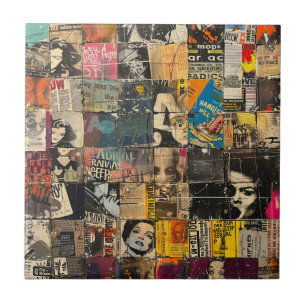 Azulejo De Cerâmica Colagem de folhetos de jornal Rustic Vintage (7)