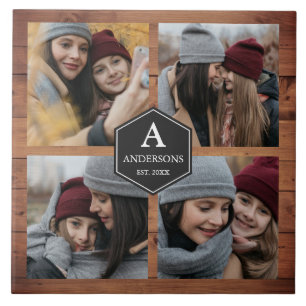 Azulejo De Cerâmica Colagem de Fotos da Família Rustic Barn Wood 4 Pi