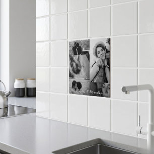 Azulejo De Cerâmica Colagem de Fotos de Casal Preto e Branco Personali