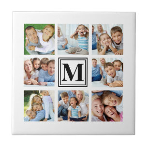 Azulejo De Cerâmica Colagem de Fotos de Família Monograma Preto e Bran