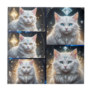 Azulejo De Cerâmica Colagem De Fotos De Gato De Fluffy Branca Regal,
