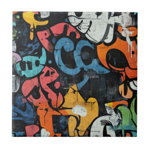 Azulejo De Cerâmica Colagem de Grafite Urbana com Cores Intensas Pintu