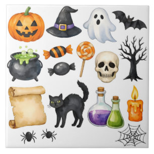Azulejo De Cerâmica Colagem de Halloween em Aquarela