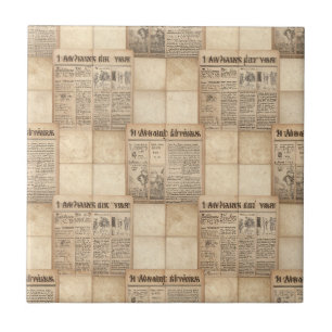 Azulejo De Cerâmica Colagem de Jornal Antigo Sépia Impressão Vintage