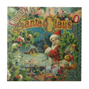Azulejo De Cerâmica Colagem de Natal do Papai Noel Vitoriano Antigo