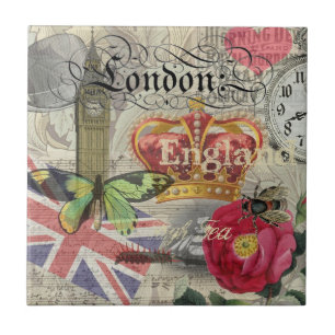 Azulejo De Cerâmica Colagem de Viagens vintage da Inglaterra