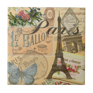 Azulejo De Cerâmica Colagem de Viagens vintage de Paris França