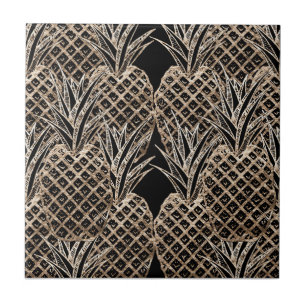 Azulejo De Cerâmica Colagem do abacaxi da folha Dourado do falso