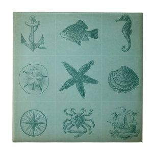 Azulejo De Cerâmica Colagem do tema do oceano do vintage