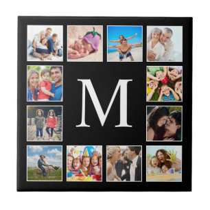 Azulejo De Cerâmica Colagem Personalizada de Fotos da Família em Preto