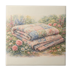 Azulejo De Cerâmica Colcha de Remendo Floral Cottagecore Aquarela