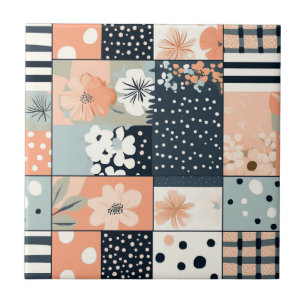 Azulejo De Cerâmica Colcha Floral de Patchwork Vintage em Tom Pastel S