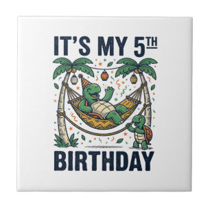 Azulejo De Cerâmica Colchão de Tartaruga de 5º Aniversário Desenho de 