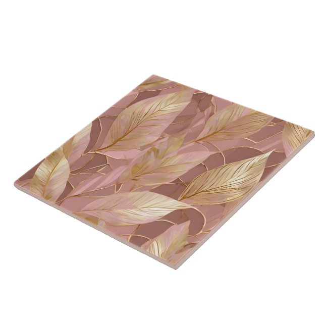 Azulejo De Cerâmica Coleção Blush Dourado Boho Moderno Coleção de Folh (Lateral)