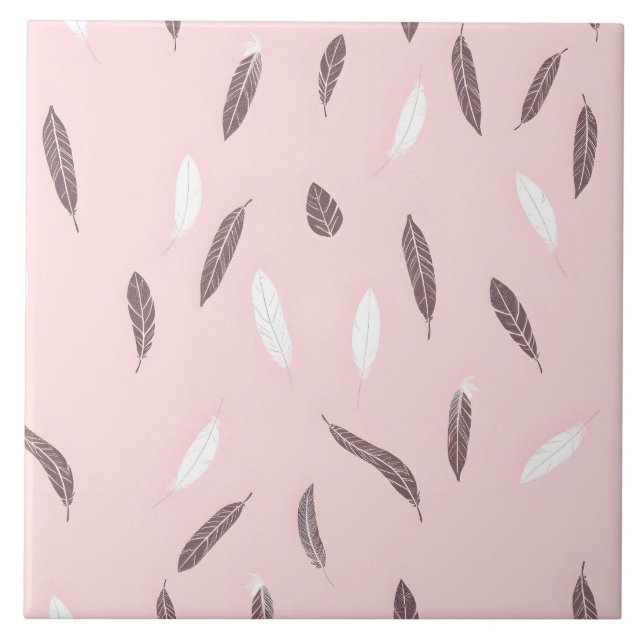 Azulejo De Cerâmica Coleção Boho de Penas de Luxo Popular (Frente)