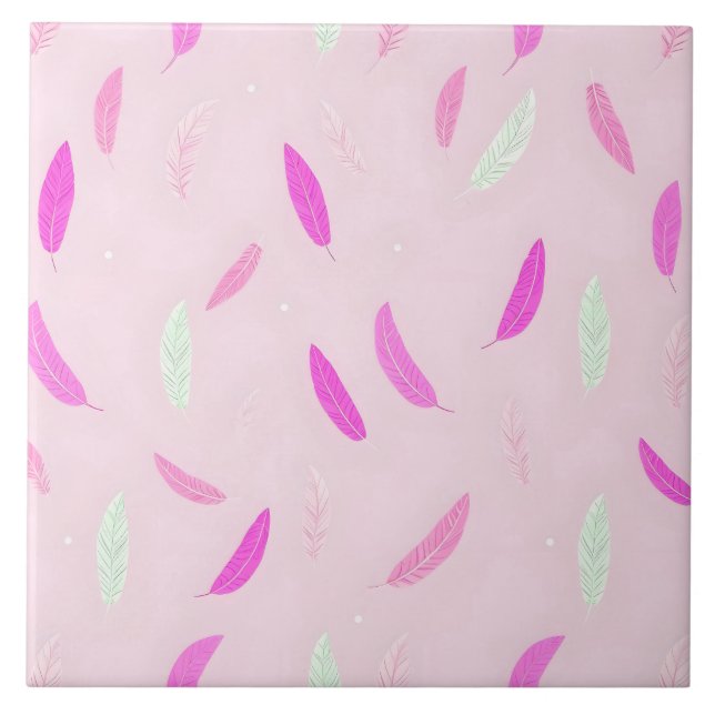 Azulejo De Cerâmica Coleção Boho de Penas Luxuosas e Modernas (Frente)