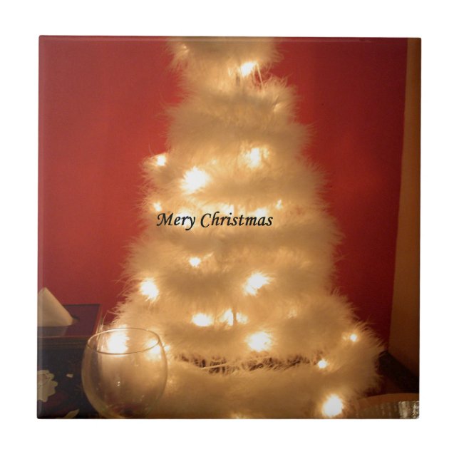 Azulejo De Cerâmica Coleção de Árvores de Natal Branco Desordenado (Frente)