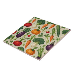 Azulejo De Cerâmica Coleção de Comidas Saudáveis de Vegetais Felizes M