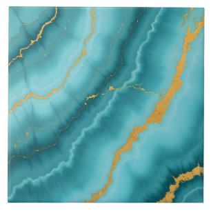 Azulejo De Cerâmica Coleção de Mármore Dourada Azul Turquesa Popular
