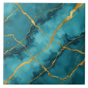 Azulejo De Cerâmica Coleção de Mármore Dourado Azul Turquoise Trendy