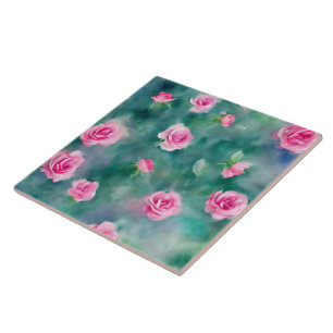 Azulejo De Cerâmica Coleção de Rosas Rosa de Linda Aquarela Popular