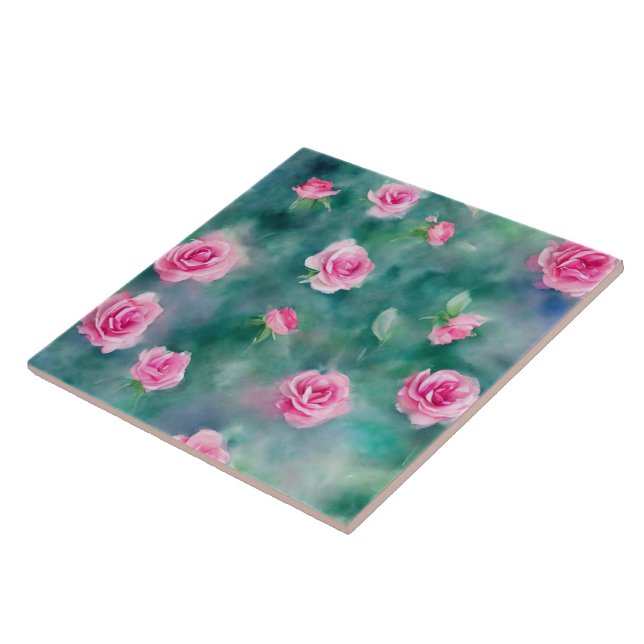 Azulejo De Cerâmica Coleção de Rosas Rosa de Linda Aquarela Popular (Lateral)