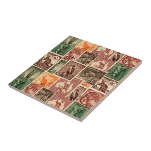 Azulejo De Cerâmica Coleção de selos postais australiana do vintage