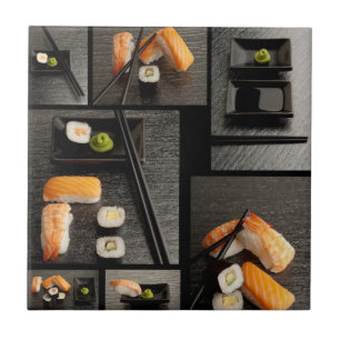 Azulejo De Cerâmica Coleção do sushi no fundo preto