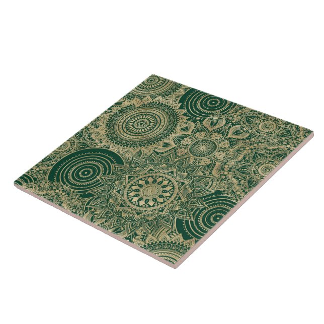 Azulejo De Cerâmica Coleção Dourada de Mandala Verde (Lateral)