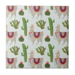 Azulejo De Cerâmica Coleção Llamarama | Padrão Cactus & Llama<br><div class="desc">Aproveite esta nova design de lama criativa em um produto ou peça para aprimorar e adicionar ao mundo ao seu redor. Artista: Victoria Borges</div>