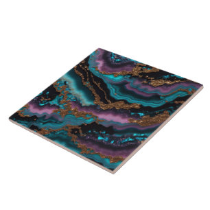 Azulejo De Cerâmica Coleção Moderna Dourada Rosa Azul do Oceano Marble