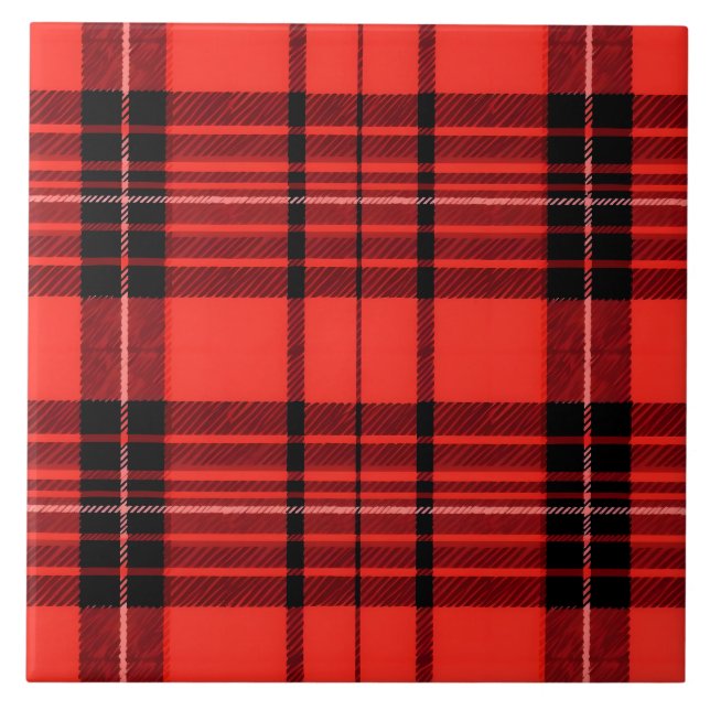 Azulejo De Cerâmica Coleção Moderna Tradicional Vermelha Xadrez Tartan (Frente)