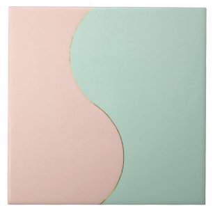 Azulejo De Cerâmica Coleção Moderno Abstrato Rosa Bege e Verde Menta