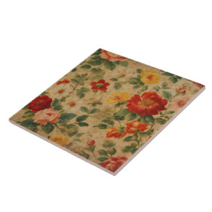 Azulejo De Cerâmica Coleção Popular Floral de Vintage Watercolor