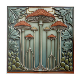 Azulejo De Cerâmica Colheita Crescendo Art Nouveau vintage cogumelo